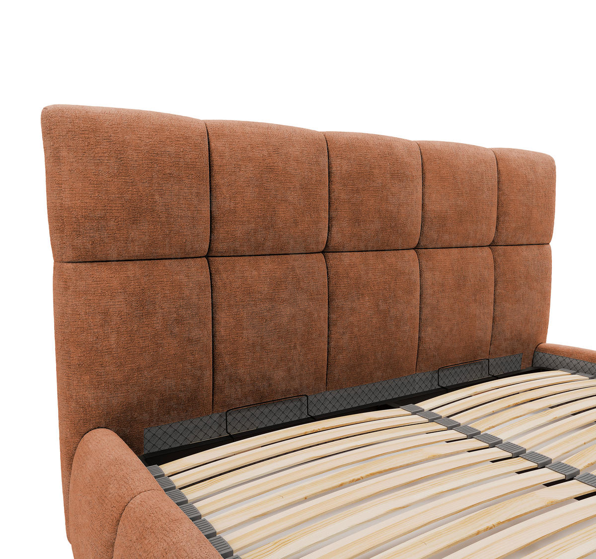 POLSTERBETT 160/200 cm,  in Rostfarben, gepolstertes Kopfteil, Lattenrost, Bettkasten,  - Rostfarben/Schwarz, MODERN, Holz/Holzwerkstoff (160/200cm) - MID.YOU