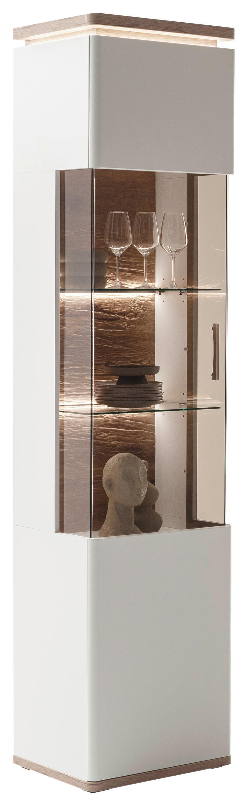 VITRINE in Weiss, Eichefarben  - Weiss/Eichefarben, Design, Glas/Holzwerkstoff (50/208/38cm) - Livetastic