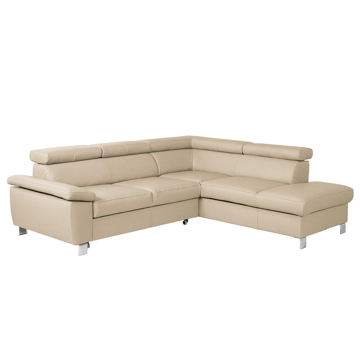 ECKSOFA Beige Echtleder Lederlook  - Chromfarben/Beige, Design, Leder/Textil (248/208cm) - Livetastic