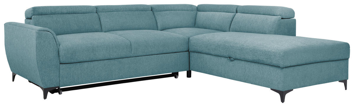 ECKSOFA in Velours Petrol  - Petrol/Schwarz, Konventionell, Textil/Metall (255/217cm) - MID.YOU