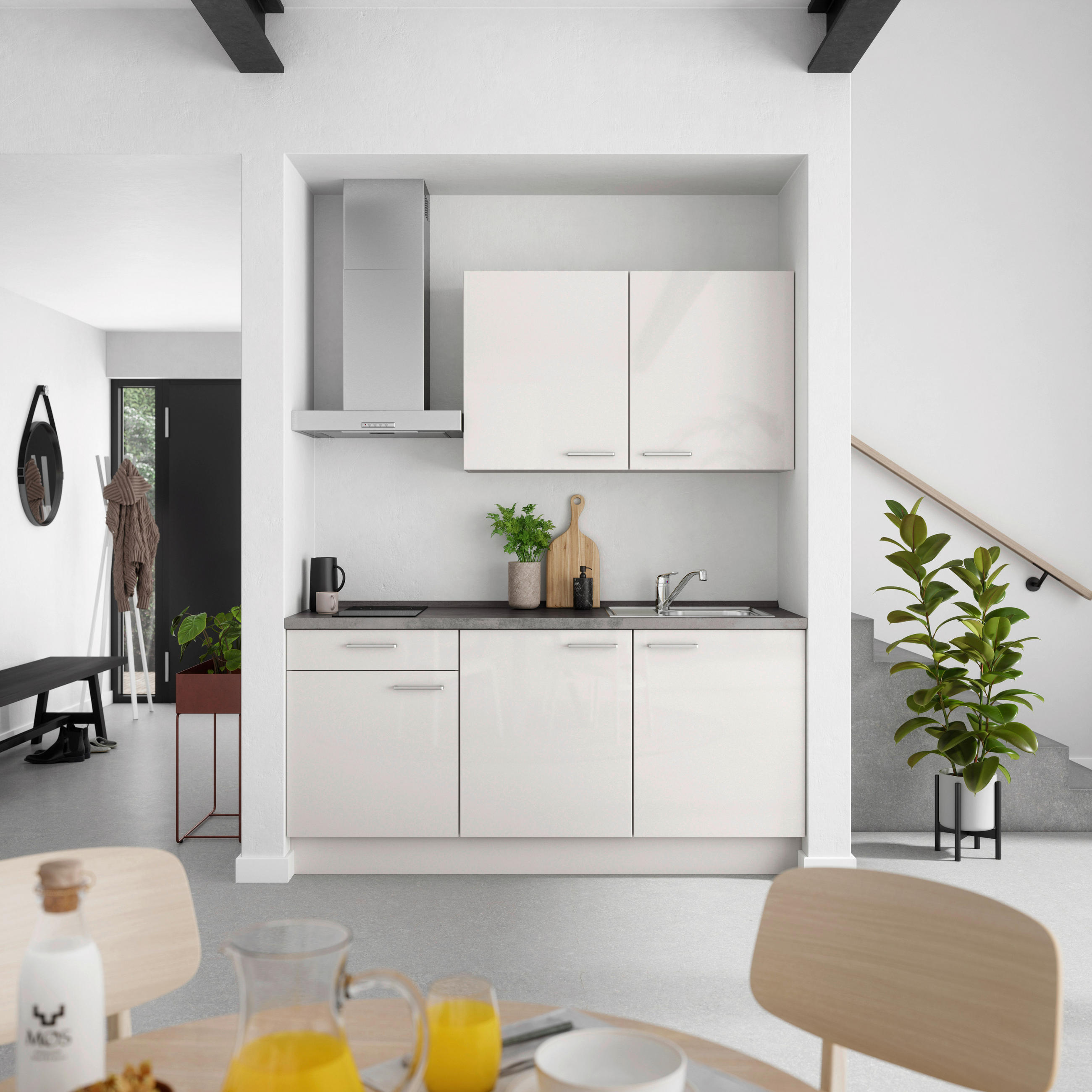 KÜCHENBLOCK Flash 180 cm  in Schieferfarben, Hellgrau  - Schieferfarben/Edelstahlfarben, MODERN, Holzwerkstoff/Metall (180cm) - Nobilia