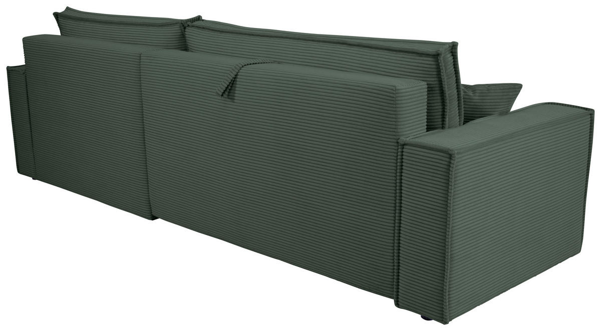 ECKSOFA inkl. Funktionen Dunkelgrün Cord  - Dunkelgrün/Schwarz, Design, Textil (267/141cm) - Xora