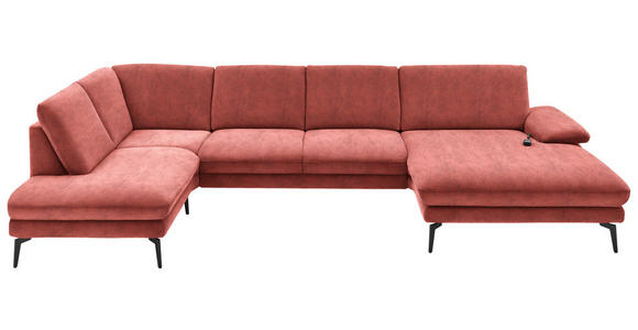 WOHNLANDSCHAFT in Velours Koralle - Koralle/Schwarz, Design, Textil/Metall (208/344/180cm) - Dieter Knoll