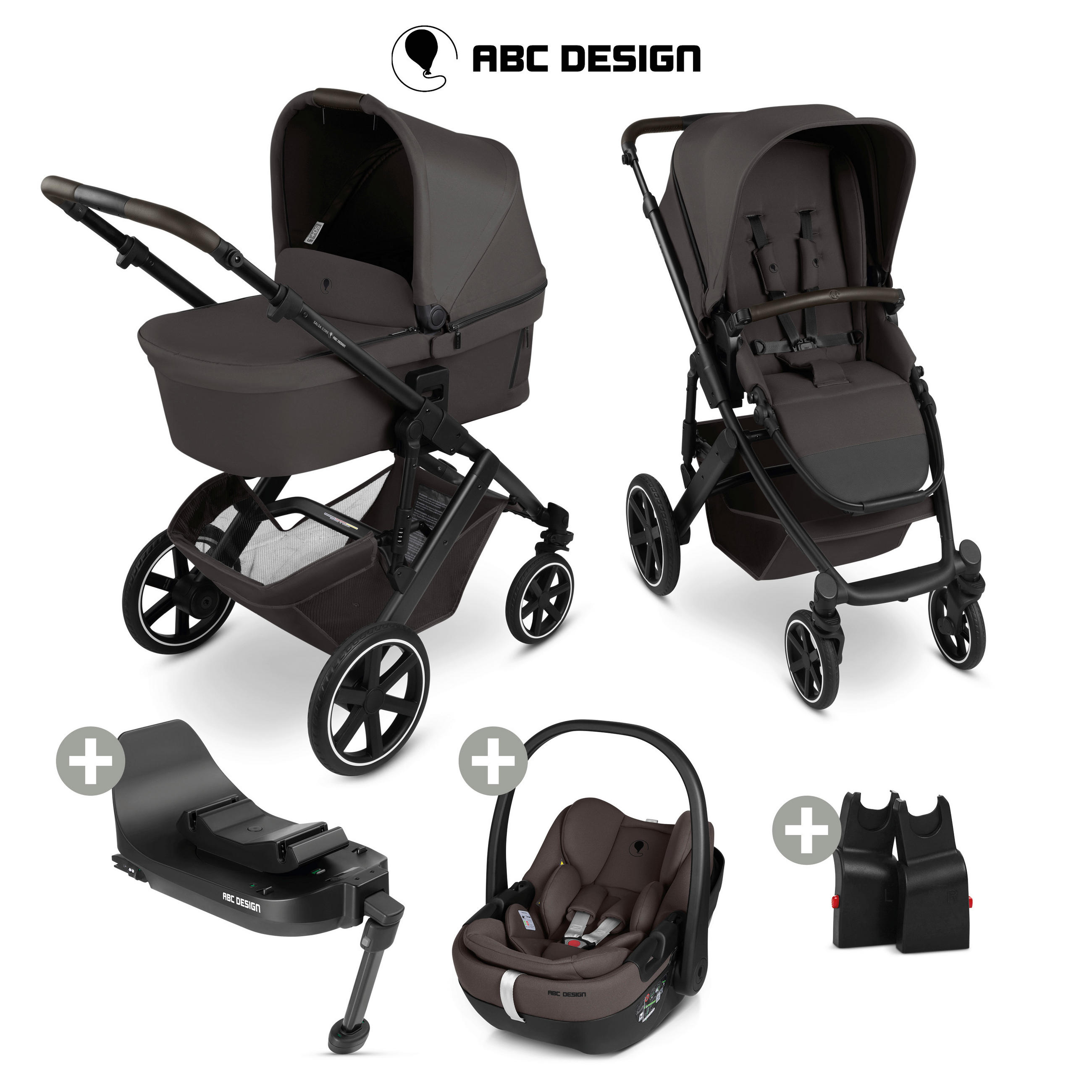 KINDERWAGENSET Salsa Core All in One  - Schwarz/Braun, Basics, Textil/Metall (63/123/97cm) - ABC Design