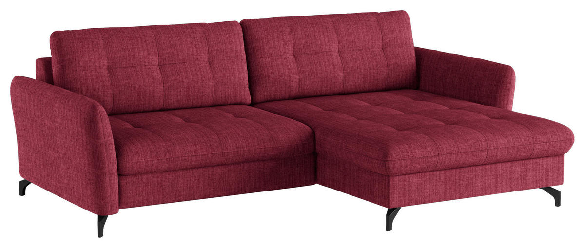 ECKSOFA in Flachgewebe, Leinenoptik Rot  - Rot/Schwarz, Design, Textil/Metall (242/170cm) - Xora