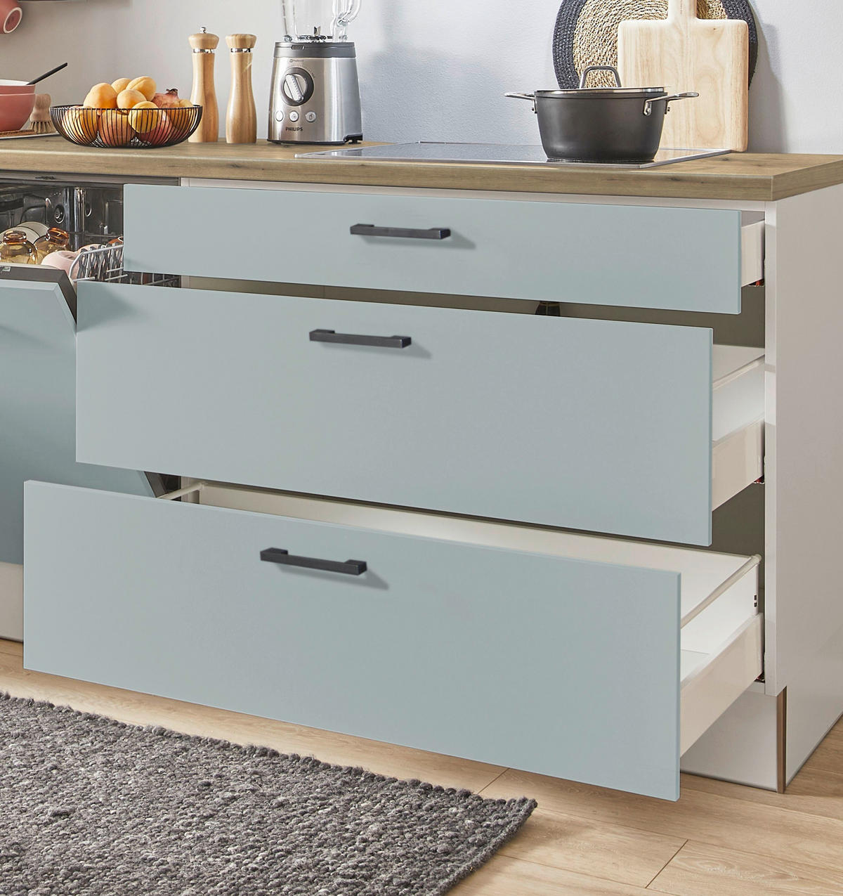 KÜCHENBLOCK PN 105 290 cm  in Eichefarben, Hellgrün, Kaschmir  - Kaschmir/Eichefarben, Design, Holzwerkstoff/Metall (290cm) - Pino