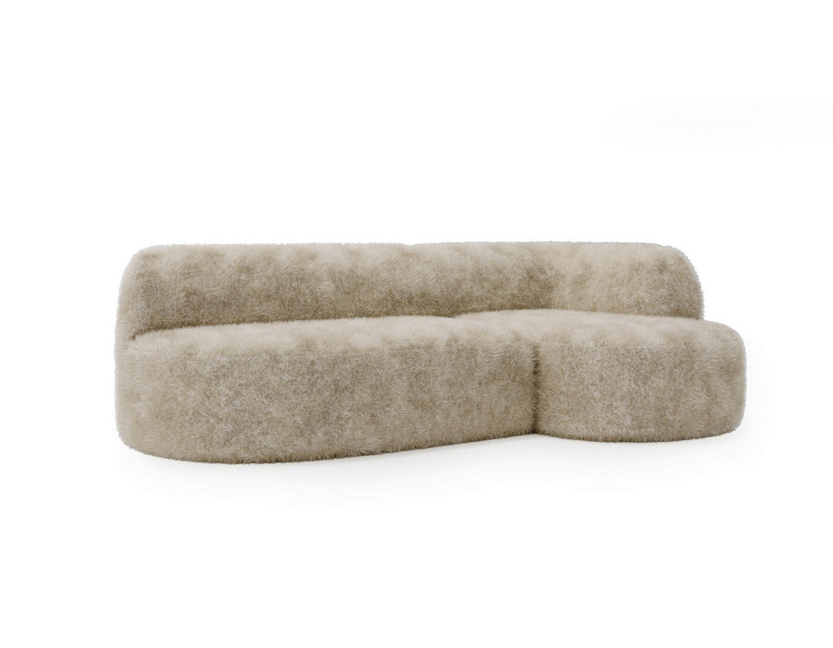 ECKSOFA Teddystoff Creme  - Creme/Schwarz, Design, Kunststoff/Textil (218/156cm) - Livetastic