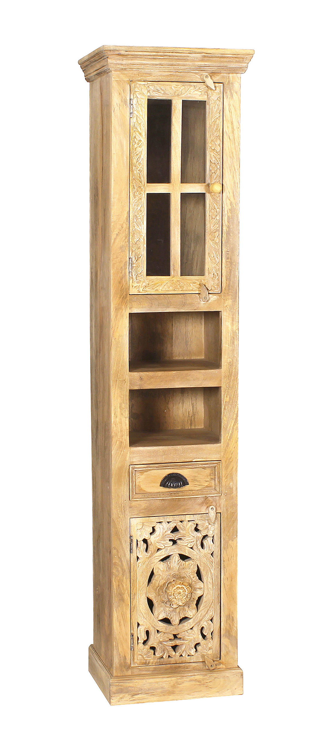 HOCHSCHRANK 44/188/35 cm  - Schwarz/Naturfarben, Design, Glas/Holz (44/188/35cm) - MID.YOU
