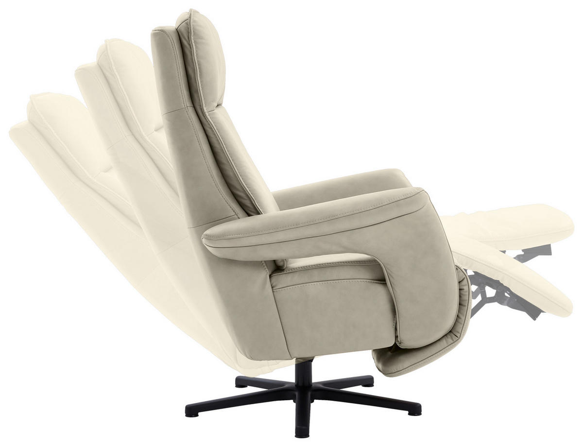 RELAXSESSEL in Leder Ecru  - Ecru/Schwarz, Design, Leder/Metall (83/112/87-174cm) - Valdera