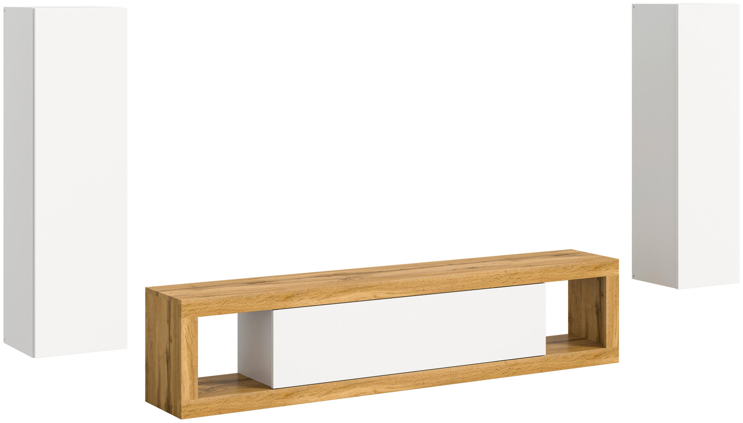 HYLLKOMBINATION 3 delar  i ek Wotan, vit  270/135/30 cm  - vit/ek Wotan, Design, trämaterial/plast (270/135/30cm) - MID.YOU