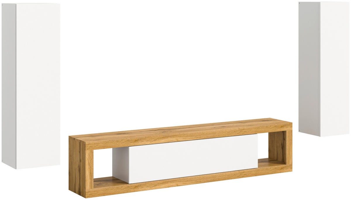HYLLKOMBINATION 3 delar  i ek Wotan, vit  270/135/30 cm  - vit/ek Wotan, Design, trämaterial/plast (270/135/30cm) - MID.YOU