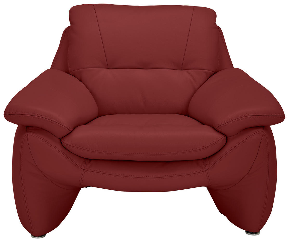 SESSEL in Echtleder Rot  - Silberfarben/Rot, KONVENTIONELL, Leder/Metall (110/91/86cm) - Celina Home