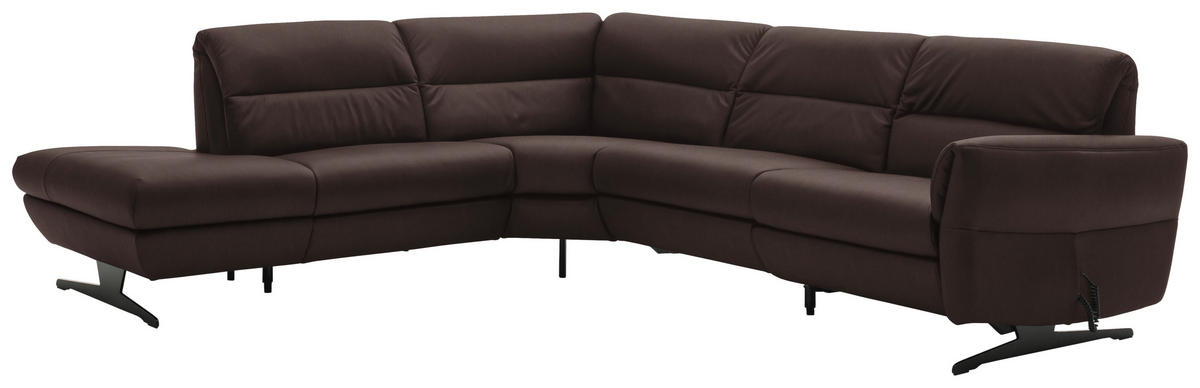 ECKSOFA in Echtleder Dunkelbraun  258/286 cm  - Dunkelbraun/Schwarz, Design, Leder/Metall (258/286cm) - Schöner Wohnen