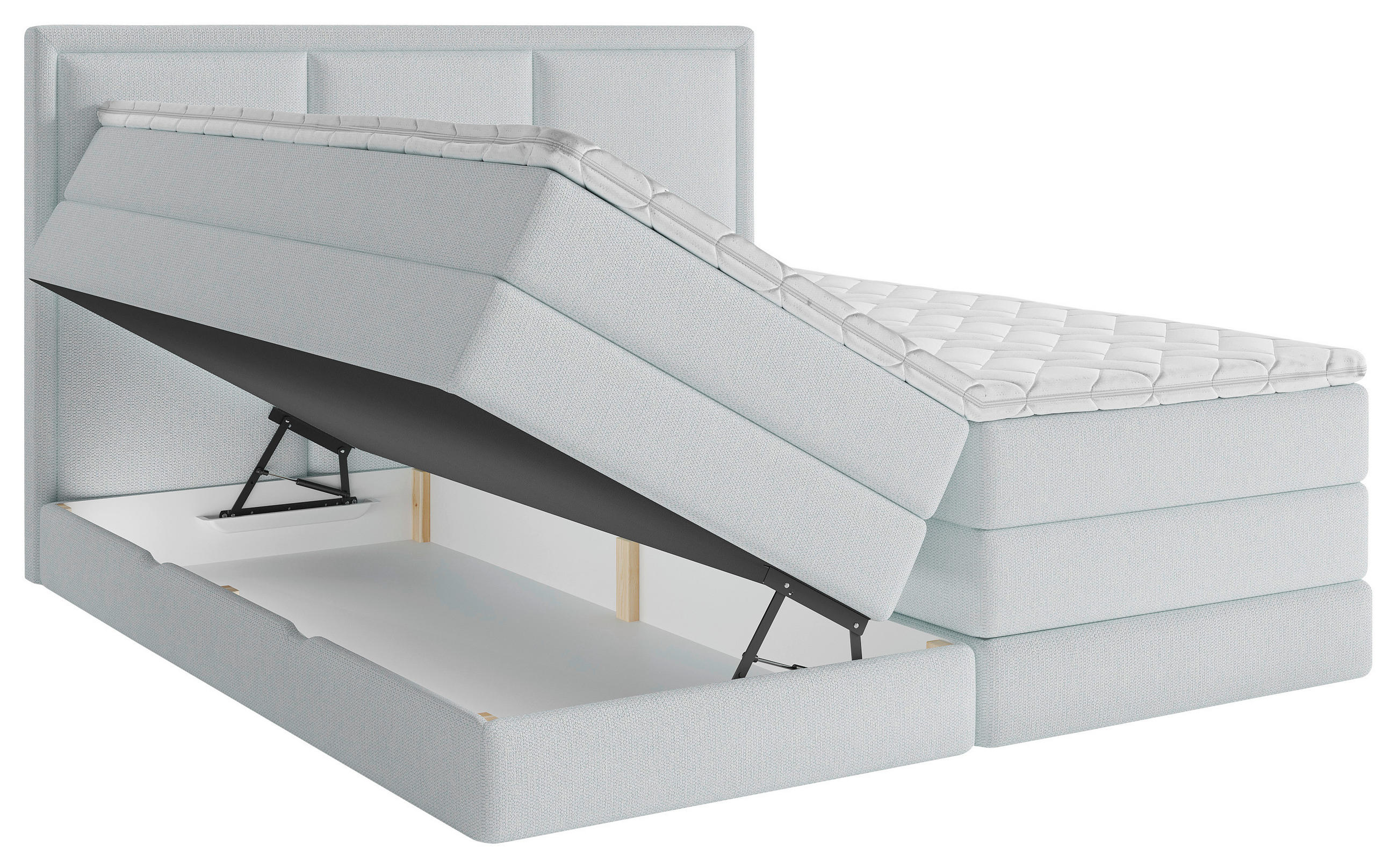 Thumbnail - Mid.you Boxspringbett, Hellblau, Textil, H2 + H3, 7-Zonen, Höhe ca. 18 cm, 180x200 cm, gepolstertes Kopfteil, Stoffauswa...