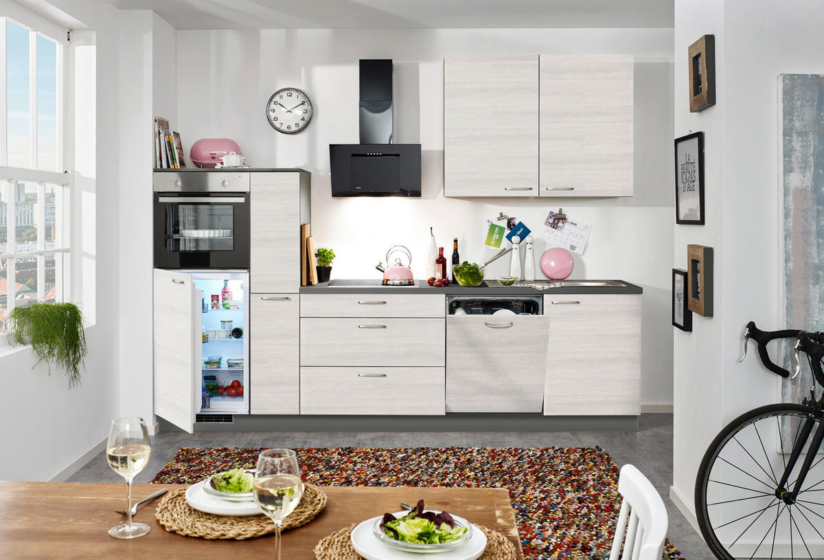 KÜCHENLEERBLOCK 300 cm   in Anthrazit, Eichefarben  - Edelstahlfarben/Eichefarben, Design, Holzwerkstoff/Metall (300cm) - Welnova