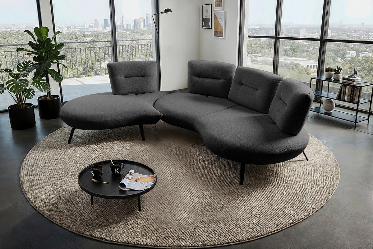 BIGSOFA Flachgewebe Anthrazit  - Anthrazit/Schwarz, Design, Textil/Metall (456/93/138cm) - Moderano