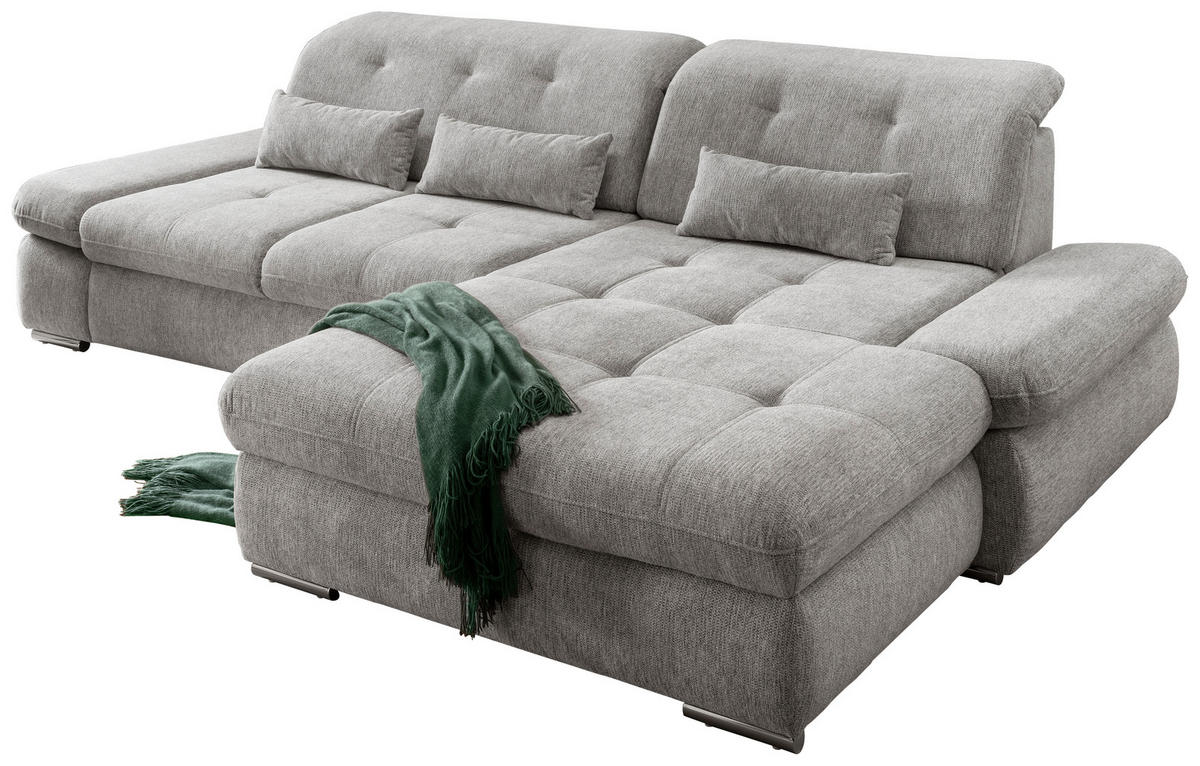ECKSOFA Silberfarben Chenille  - Chromfarben/Silberfarben, Design, Textil/Metall (300/196cm) - Livetastic