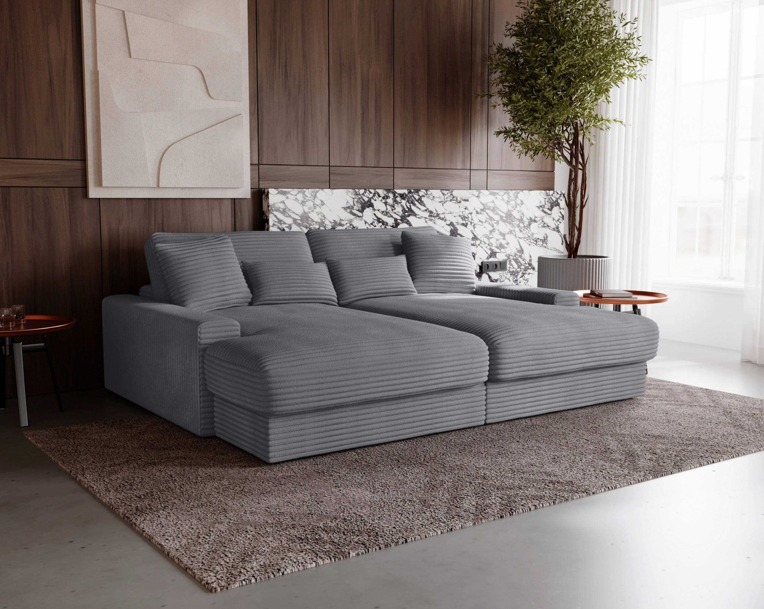 BIGSOFA in Cord Dunkelgrau  - Dunkelgrau/Schwarz, MODERN, Kunststoff/Textil (230/85/190cm) - Carryhome