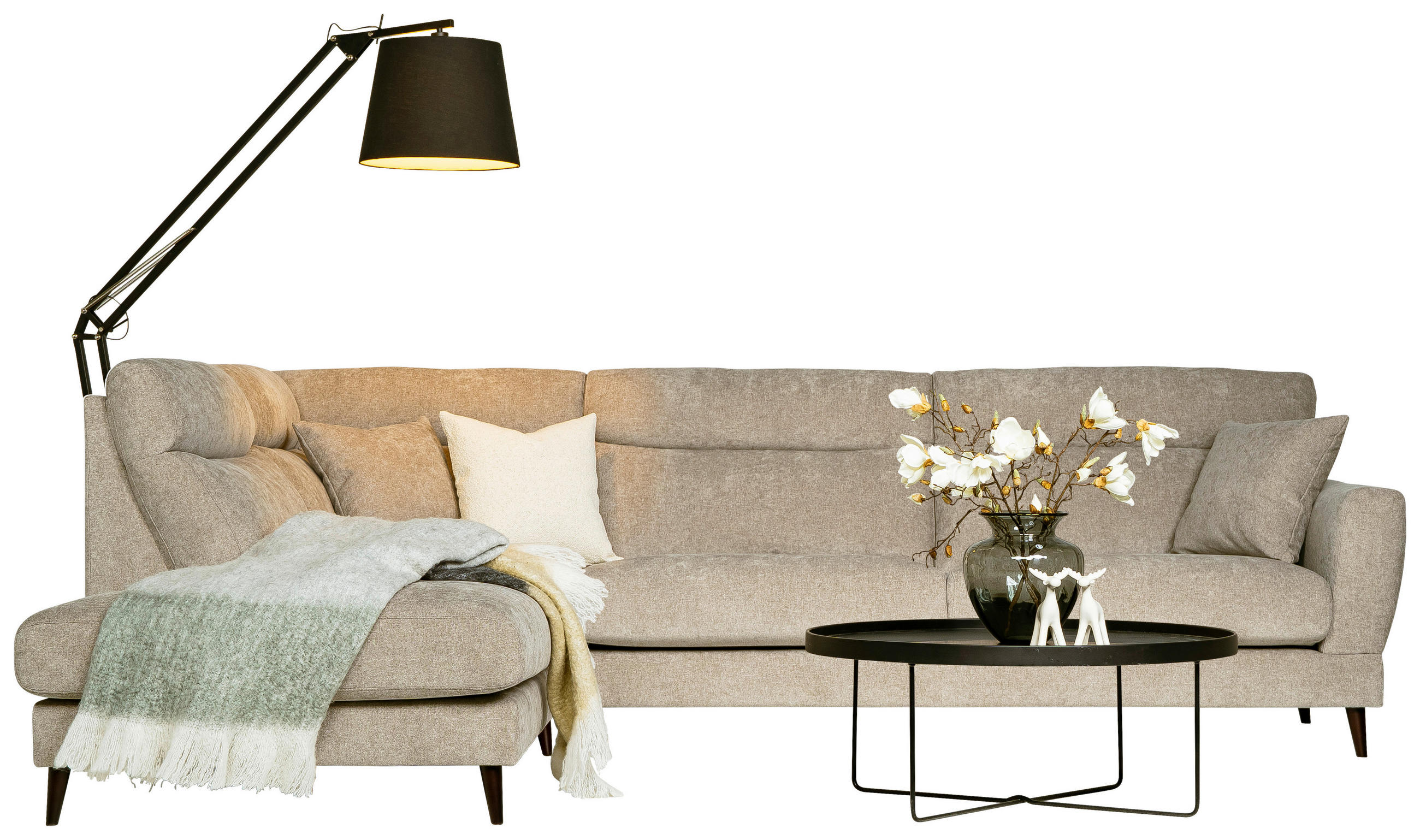 SOFFA i flatväv beige  - beige/mörkbrun, Klassisk, metall/trä (302/98/235/101cm) - Johann Jakob