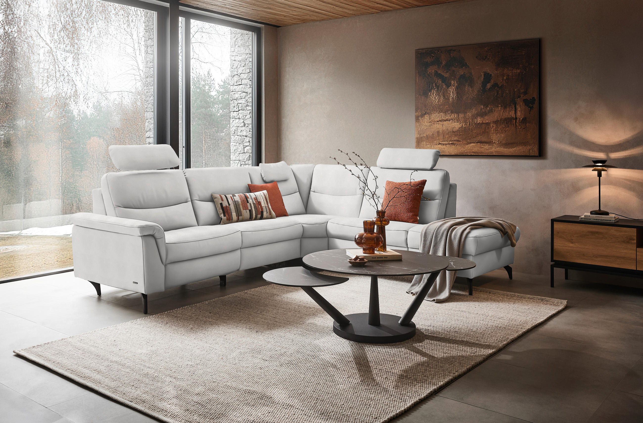 ECKSOFA in Echtleder Weiß  280/249 cm  - Anthrazit/Weiß, Design, Leder/Metall (280/249cm) - Himolla Komfortklass