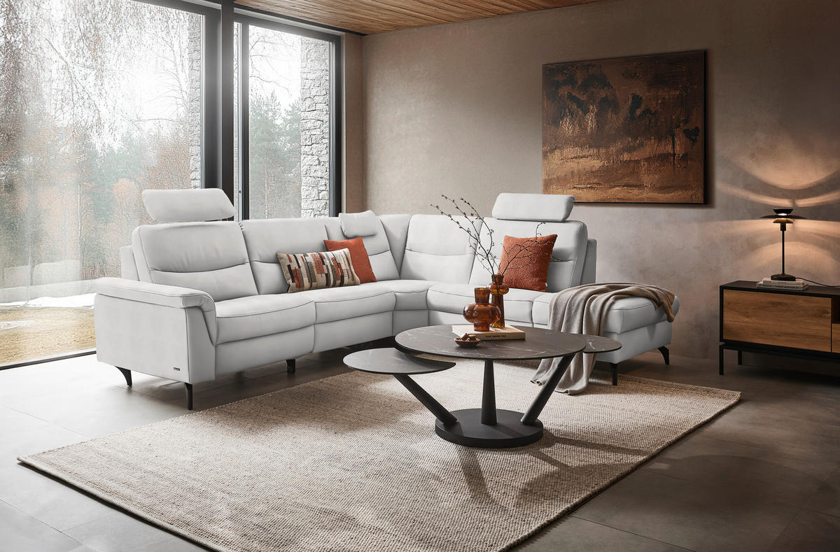 ECKSOFA in Echtleder Weiß  280/249 cm  - Anthrazit/Weiß, Design, Leder/Metall (280/249cm) - Himolla Komfortklass