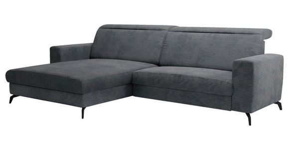 ECKSOFA Grau Cord  - Schwarz/Grau, KONVENTIONELL, Textil/Metall (178/290cm) - Cantus