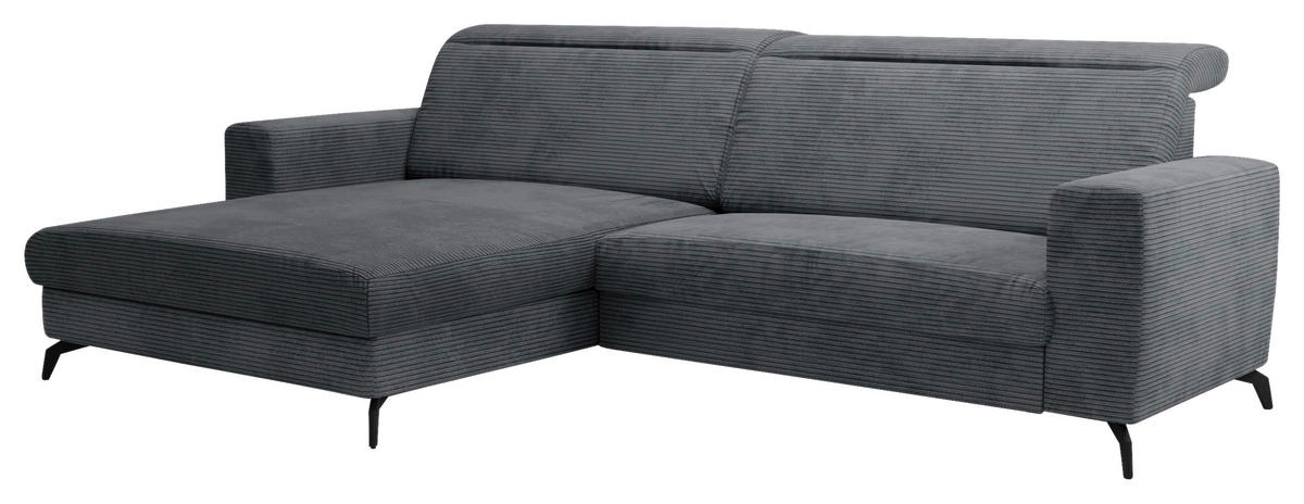 ECKSOFA in Cord Grau  - Schwarz/Grau, Konventionell, Textil/Metall (178/290cm) - Sit & More