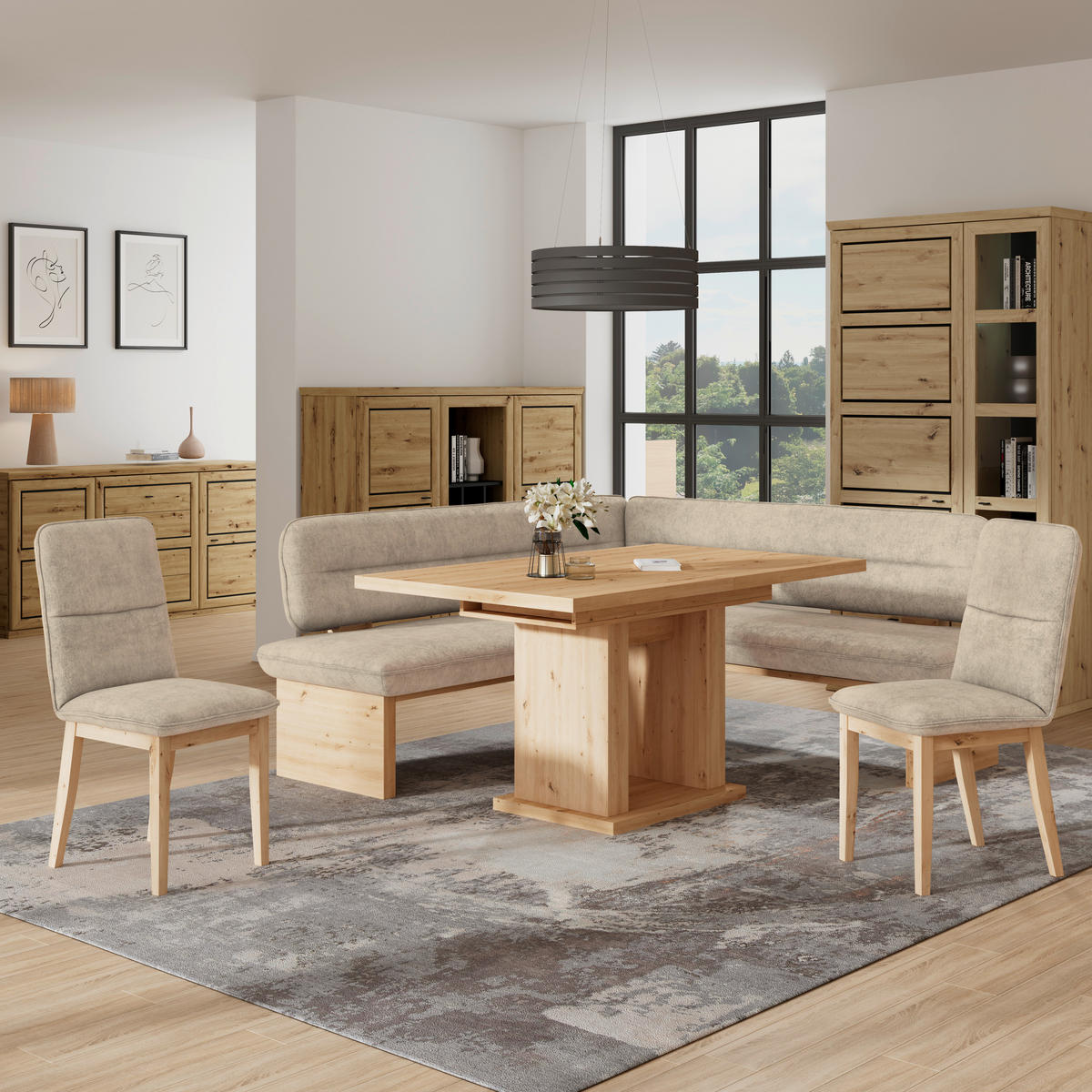 ECKBANK 212/170 cm Webstoff Beige Eiche Sperrholz   - Eichefarben/Beige, KONVENTIONELL, Holz/Textil (212/170cm) - James Wood