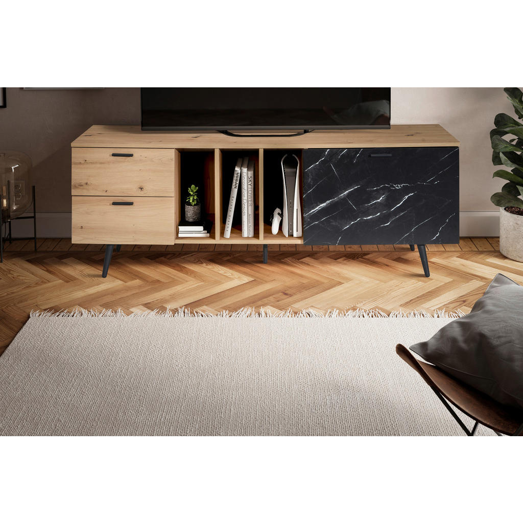 Thumbnail - Livetastic Lowboard, Eiche, Dunkelgrau, Metall, Marmoroptik, 2 Schubladen, 150x55x40 cm, stehend, Wohnzimmer, Wohnwände,...