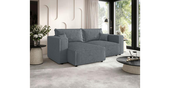 ECKSOFA Grau Cord Zierkissen, Rückenkissen, Schlaffunktion, Rücken echt  - Schwarz/Grau, MODERN, Kunststoff/Textil (153/250cm) - Xora