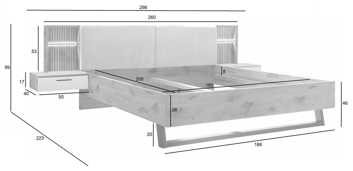 LIT AVEC CHEVETS INTÉGRÉS 180/200 cm  blanc, couleur de chêne   - couleur de chêne/blanc, Modern (180/200cm) - MID.YOU