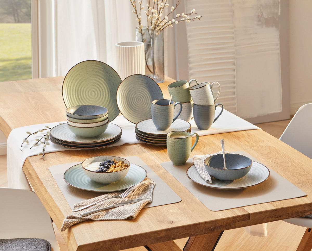 KOMBISERVICE Blau, Grün, Beige Farmhouse 24-teilig 6 Personen  - Blau/Beige, Design, Keramik - Landscape