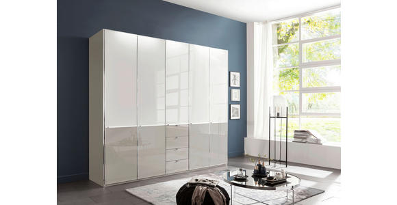 DREHTÜRENSCHRANK in Grau, Weiß - Chromfarben/Weiß, Design, Glas/Holzwerkstoff (250/216/58cm) - Novel