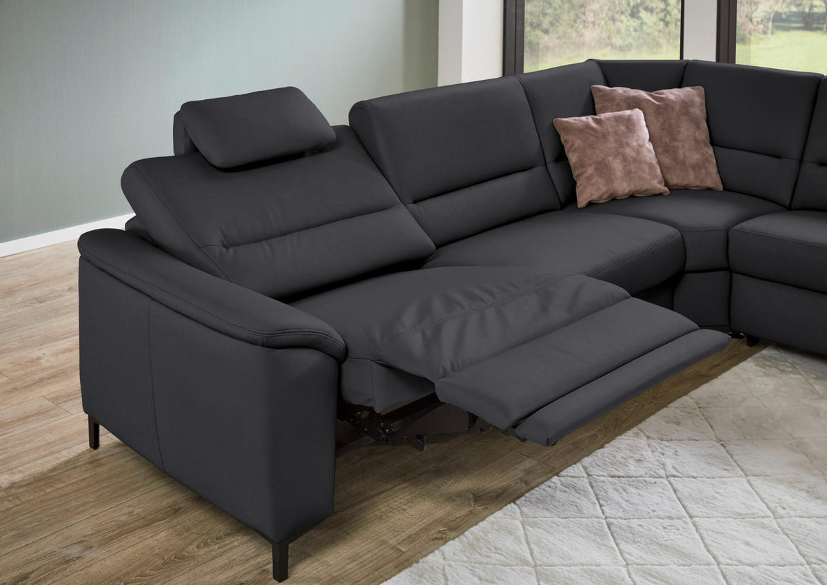 ECKSOFA Echtleder Anthrazit  - Anthrazit/Schwarz, Konventionell, Leder/Metall (290/249cm) - Beldomo Premium