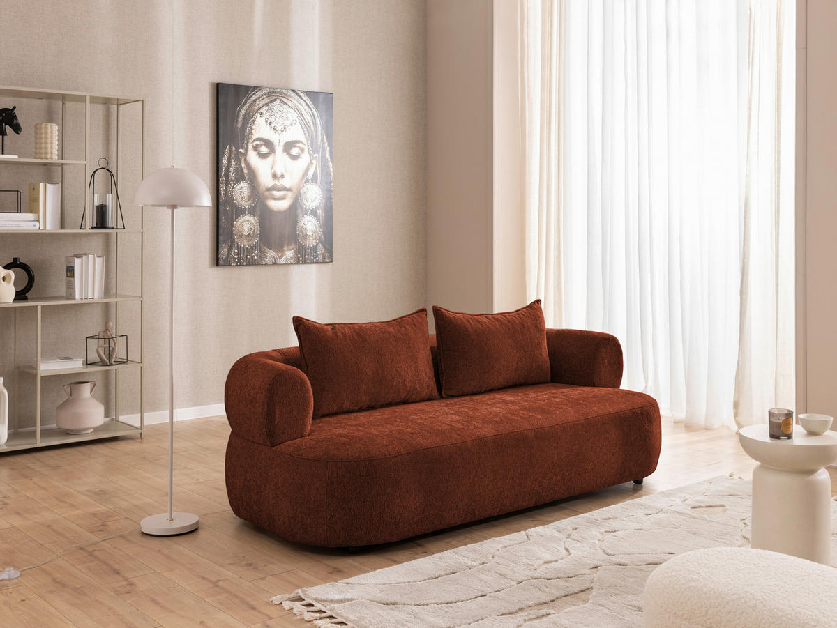 3-SITZER-SOFA Chenille Rostfarben  - Rostfarben/Schwarz, Design, Kunststoff/Textil (200/76/96cm) - Livetastic