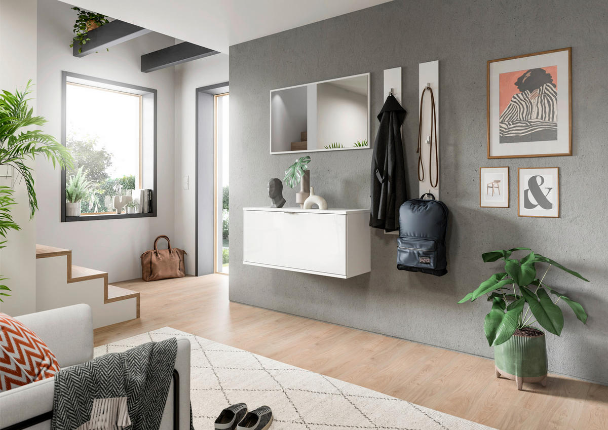 SCHUHBANK 92/42/32 cm  - Chromfarben/Weiß Hochglanz, Design, Holzwerkstoff/Kunststoff (92/42/32cm) - Livetastic