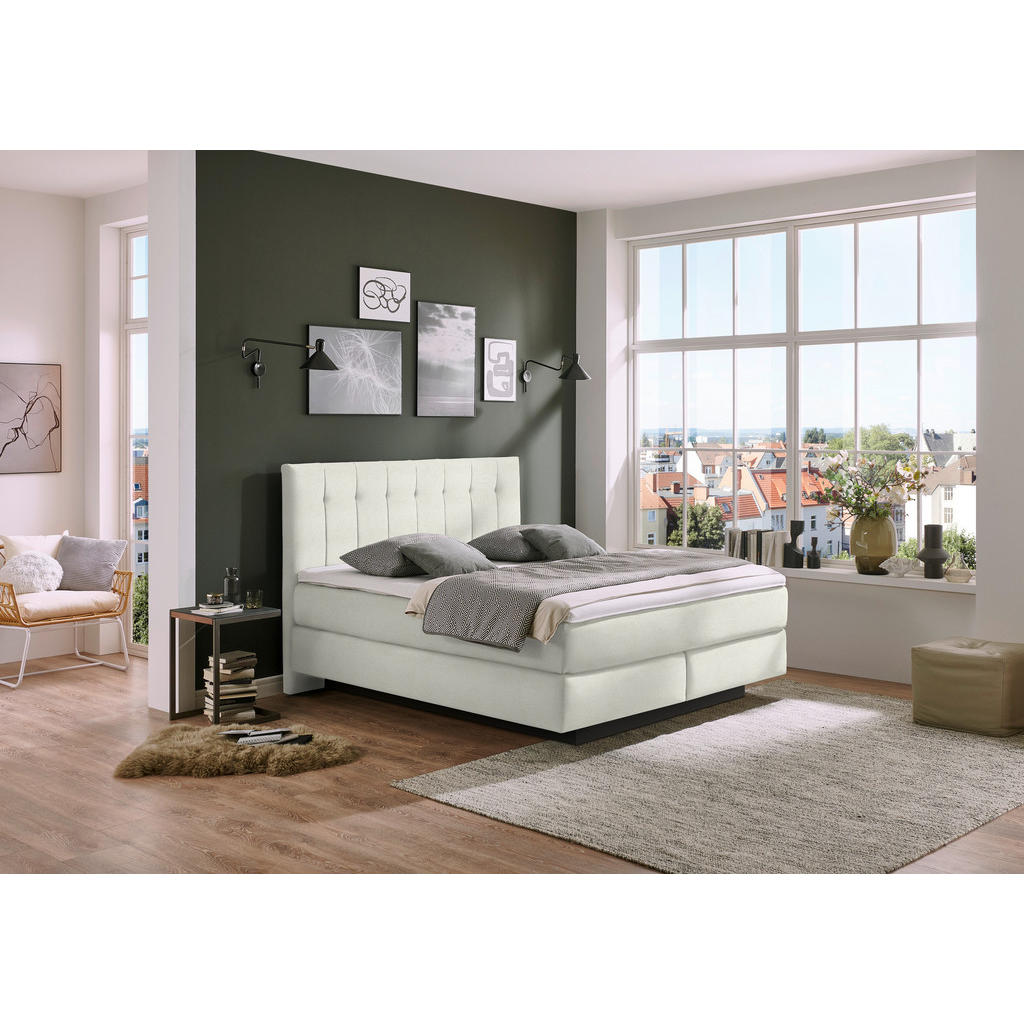 Thumbnail - Beldomo - Sleep Boxspringbett, Natur, Textil, H2 + H3, Höhe ca. 23 cm, 200x200 cm, Goldenes M, Made in EU, gepolstertes ...