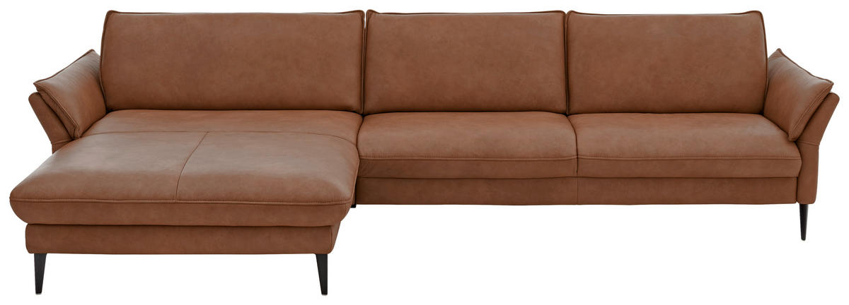 ECKSOFA in Echtleder Braun  - Schwarz/Braun, Design, Leder/Metall (172/334cm) - Hukla
