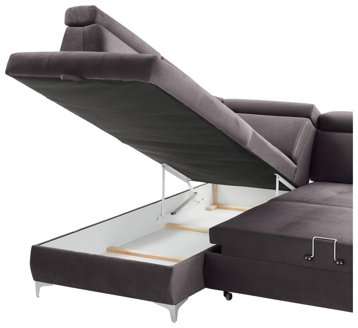 ECKSOFA in Samt Grau  - Chromfarben/Grau, Konventionell, Textil/Metall (206/271cm) - Carryhome