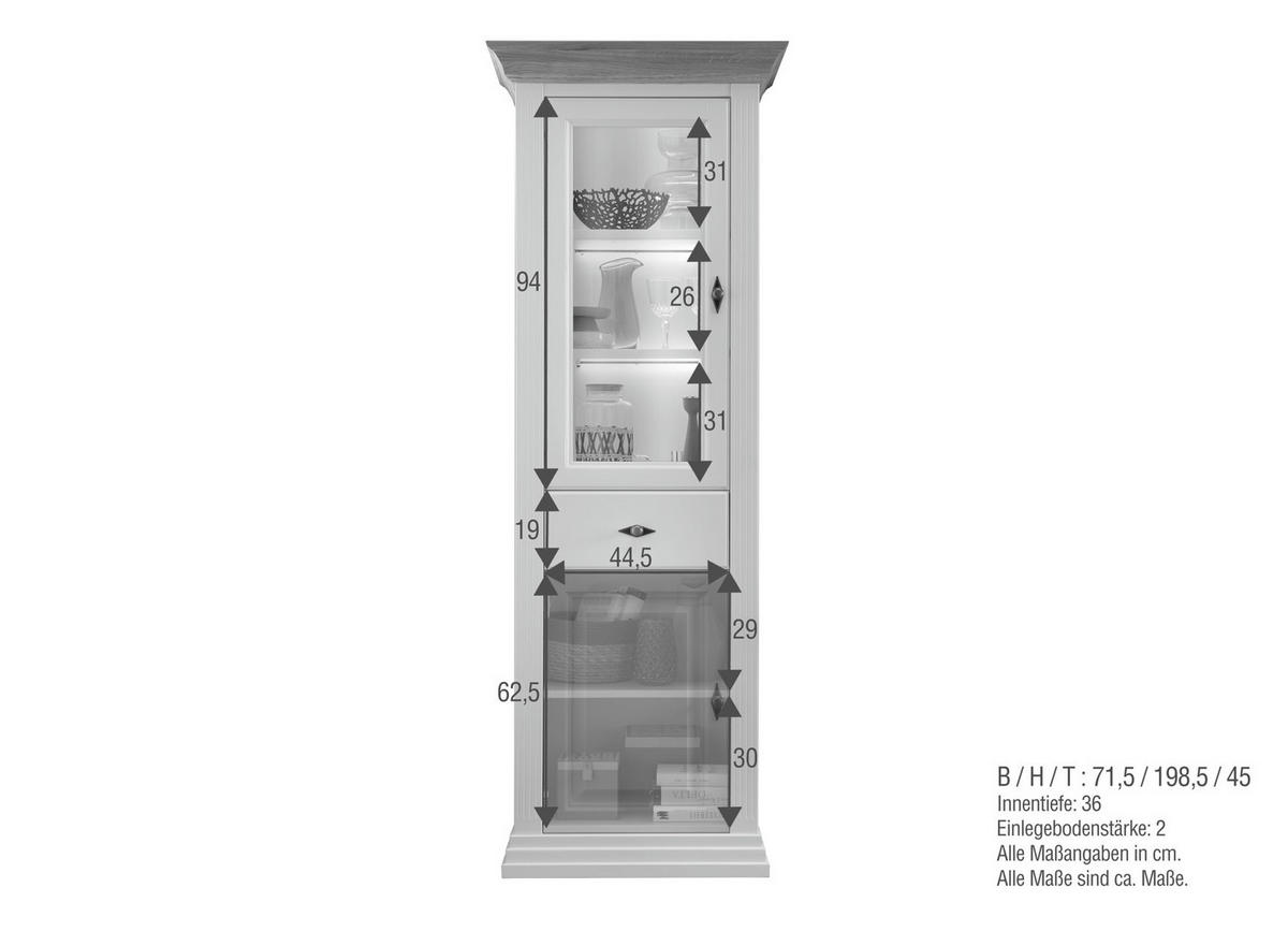 VITRINE  in massiv Eiche   - Weiß, Design, Holz (72/199/45cm) - Livetastic