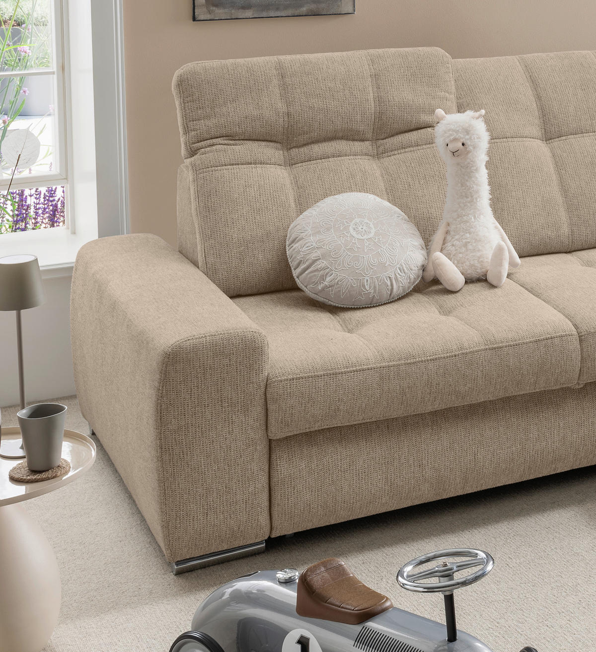 ECKSOFA Chenille Hellbraun  - Chromfarben/Hellbraun, Konventionell, Textil/Metall (283/186cm) - Livetastic