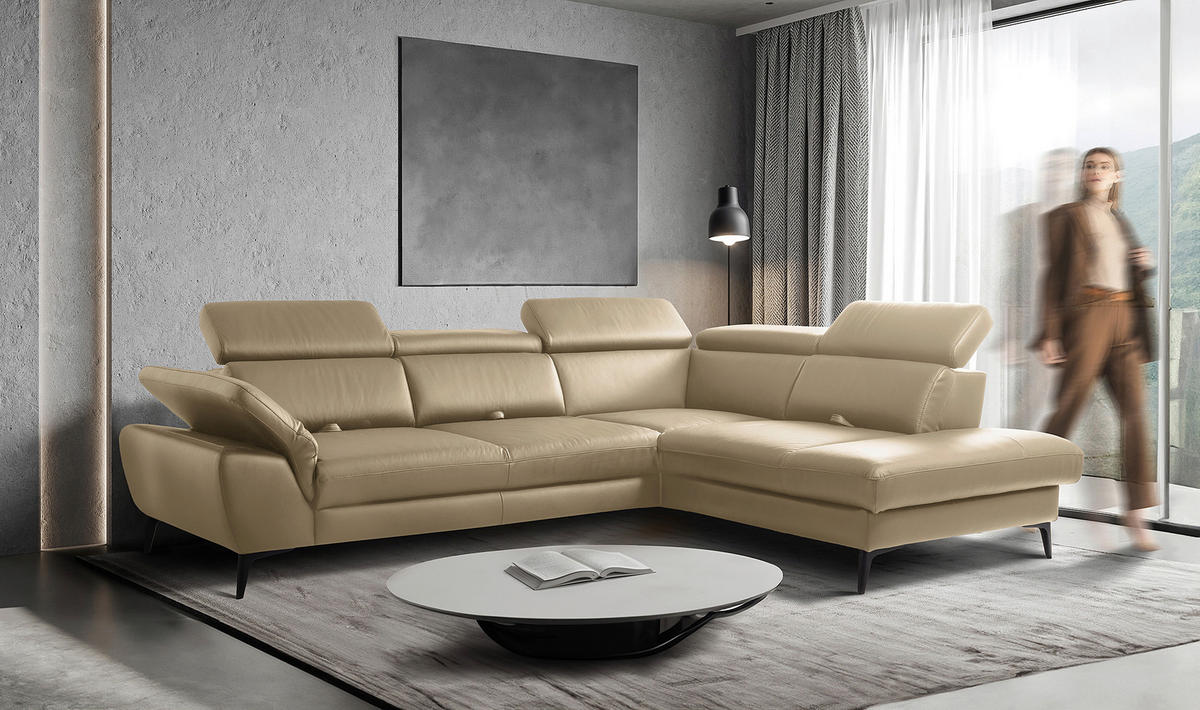 ECKSOFA  in Lederlook Echtleder Hellgrau  274/220 cm  - Hellgrau/Schwarz, Design, Leder/Textil (274/220cm) - Livetastic