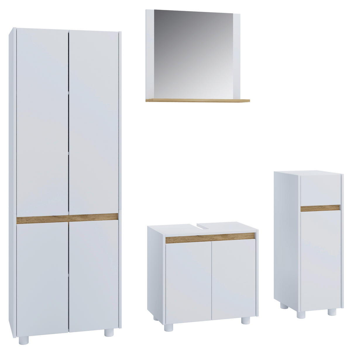 BADEZIMMER 4-teilig  in 154 cm  - Honigeiche/Silberfarben, Trend, Holzwerkstoff/Kunststoff (154cm) - MID.YOU