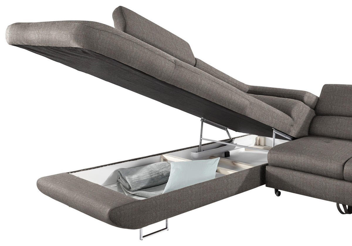 ECKSOFA in Webstoff Creme, Grau  - Creme/Grau, Design, Textil/Metall (235/280cm) - Hom`in