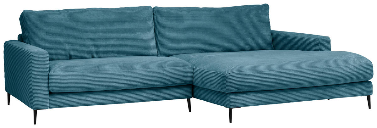 ECKSOFA in Cord Petrol  272/190 cm  - Petrol/Schwarz, Design, Textil/Metall (272/190cm) - Lomoco