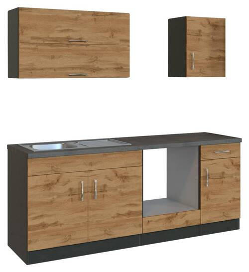 KÜCHENLEERBLOCK 210 cm in Graphitfarben, Eichefarben - Chromfarben/Eichefarben, MODERN, Metall (210cm) - Held