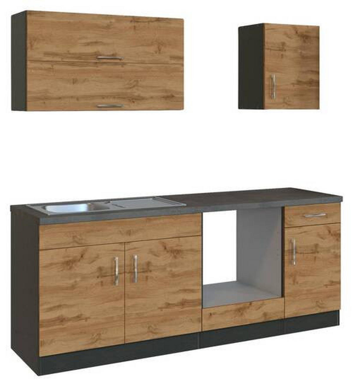 KÜCHENLEERBLOCK 210 cm   in Graphitfarben, Eichefarben  - Chromfarben/Eichefarben, MODERN, Metall (210cm) - Held