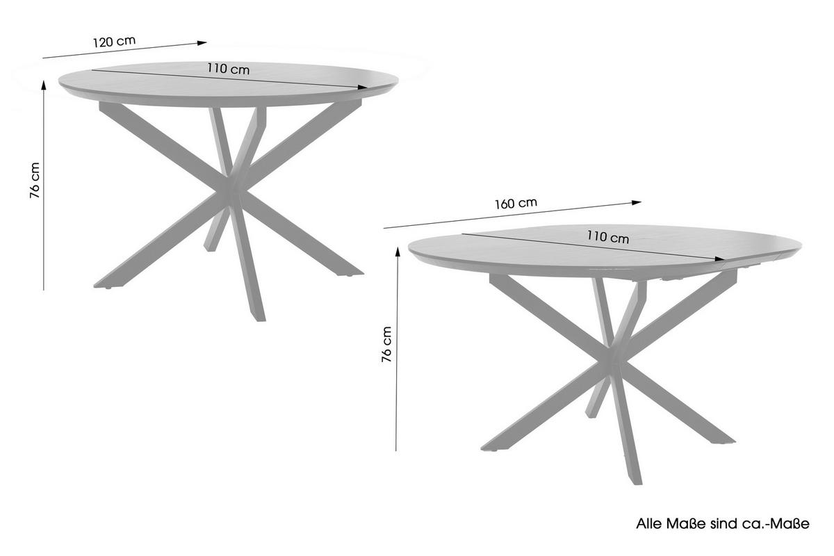 AUSZIEHTISCH Schwarz oval  ausziehbar  - Schwarz, Design, Holzwerkstoff/Metall (120-160/110/76cm) - MID.YOU