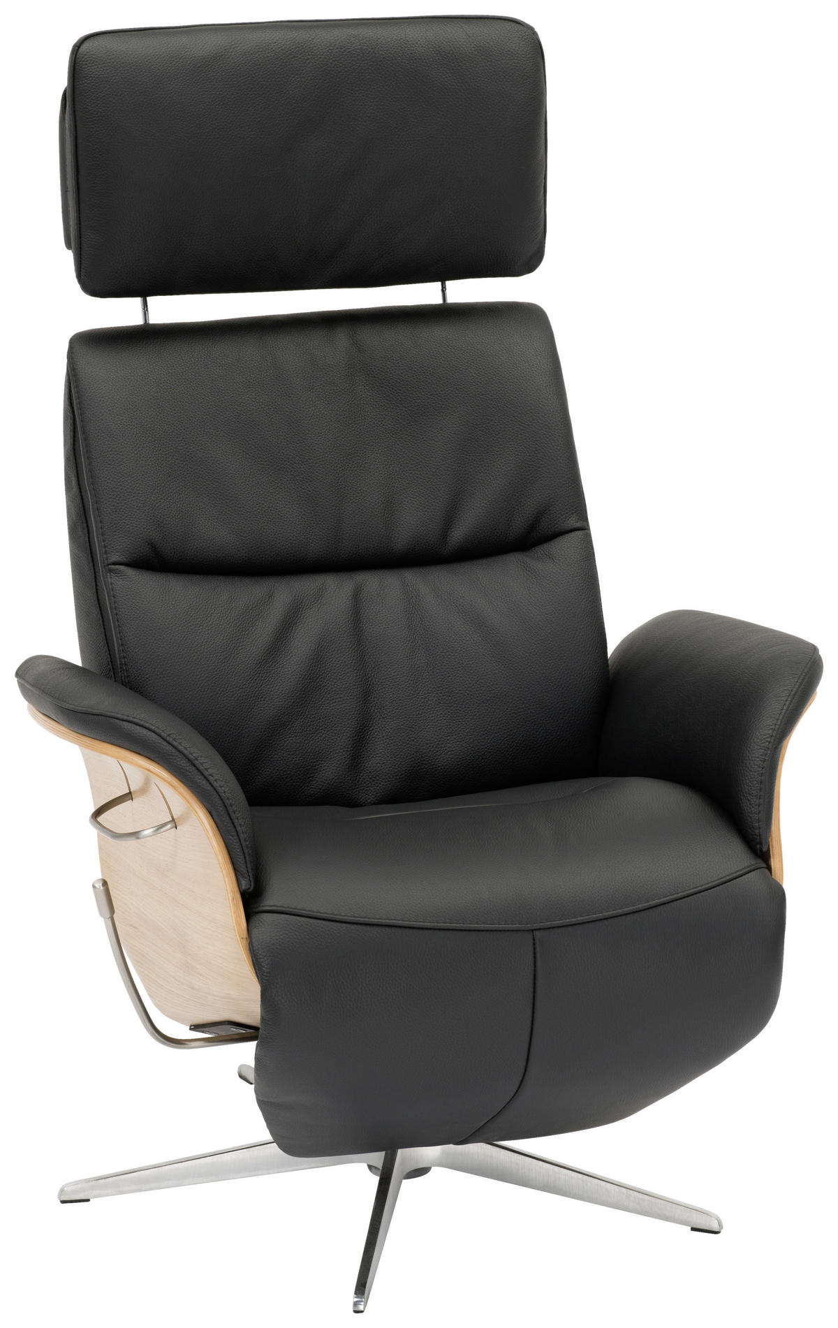 FÅTÖLJ i trä, läder svart  - kromfärg/svart, Design, metall/läder (80/104-113/76cm) - Welnova