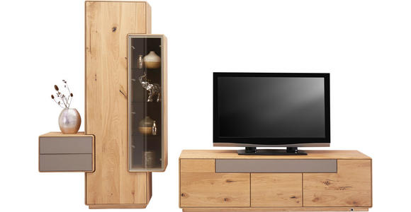WOHNWAND in Eichefarben, Schlammfarben - Schlammfarben/Eichefarben, Natur, Glas/Holz (303,6/198,5/46,5cm) - Valnatura